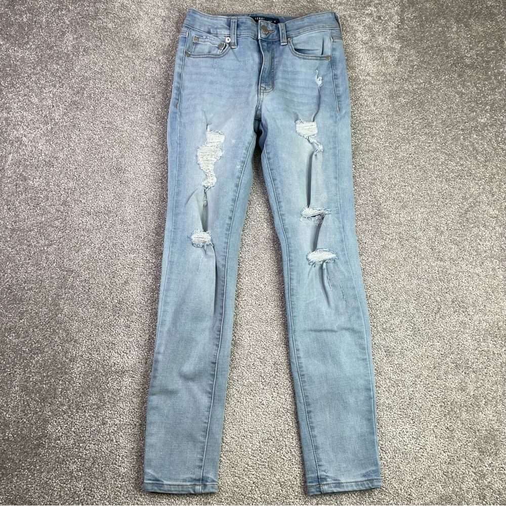 Aeropostale Jeans Women’s 23 Blue Ripped Skinny Low Rise Light Wash Stretch